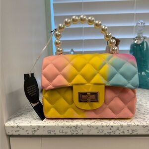 Colorful Handbag with Pearl Handle